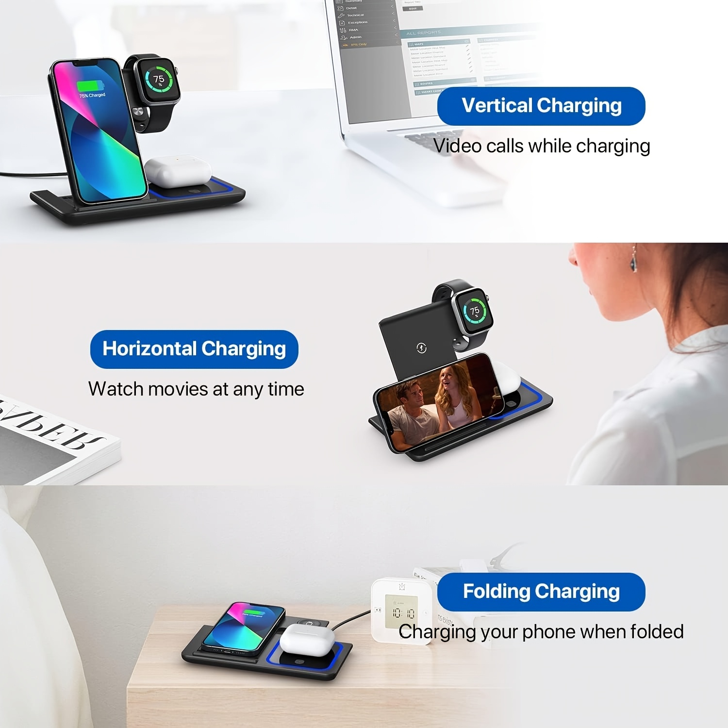 3-In-1 wireless charging stand - огляд і ціна Smartwatch Watches For Iphone