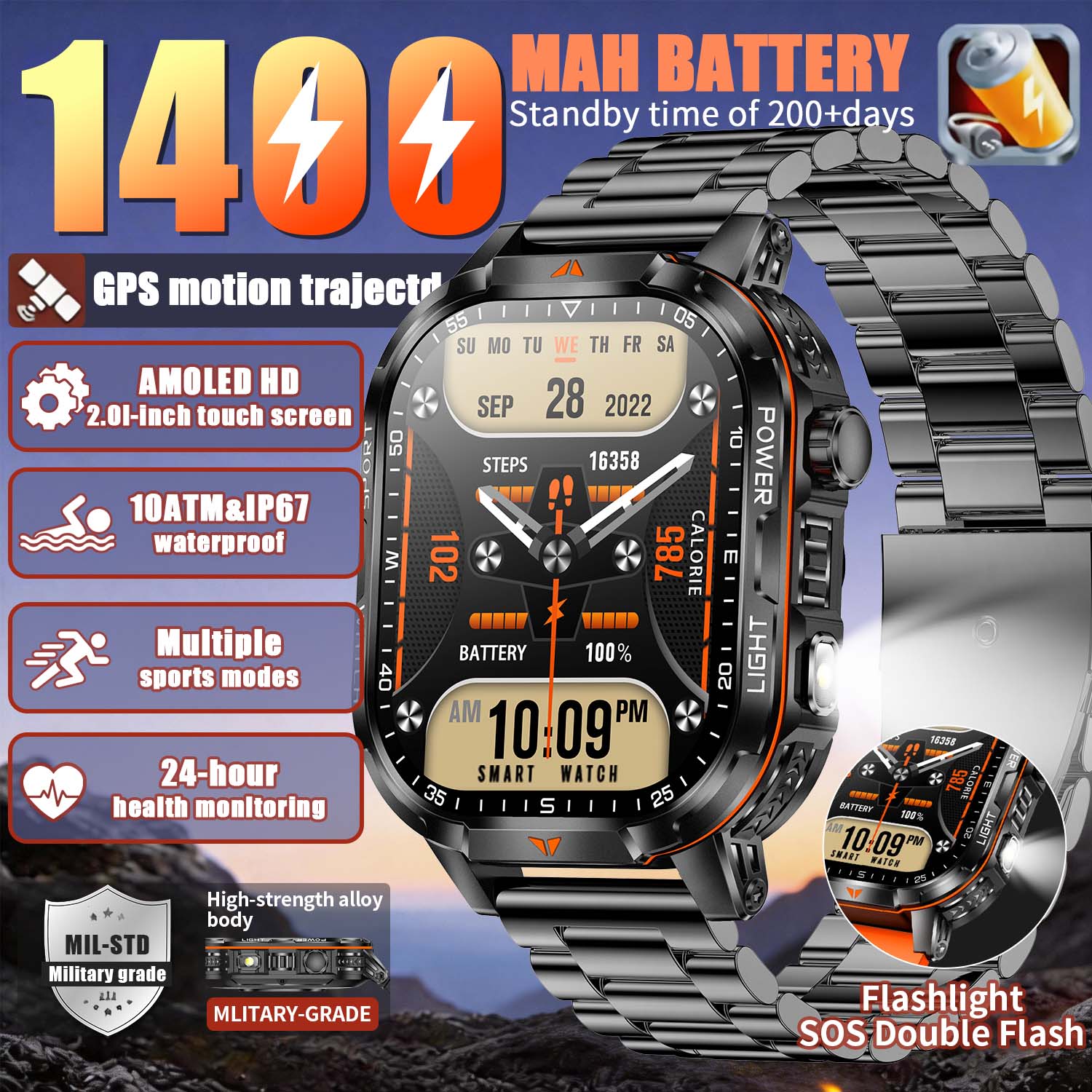 2026 New Military 1400mAh Batt - огляд і ціна French Connection Watches Smartwatch App